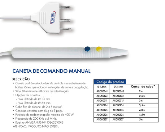 Caneta porta eletrodos manual